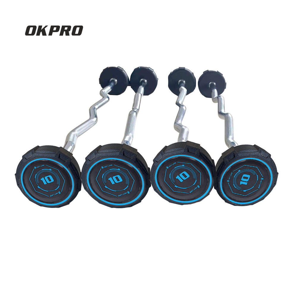 Штанги фиксированые полиуретанан PEV набор 10-50 кг OKPRO OK3005A шаг 5 кг (9 штанг), фото