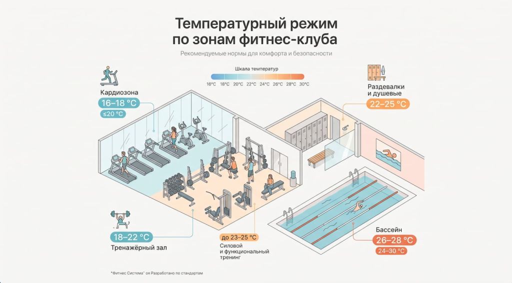 Температурный режим по зонам фитнес-клуба