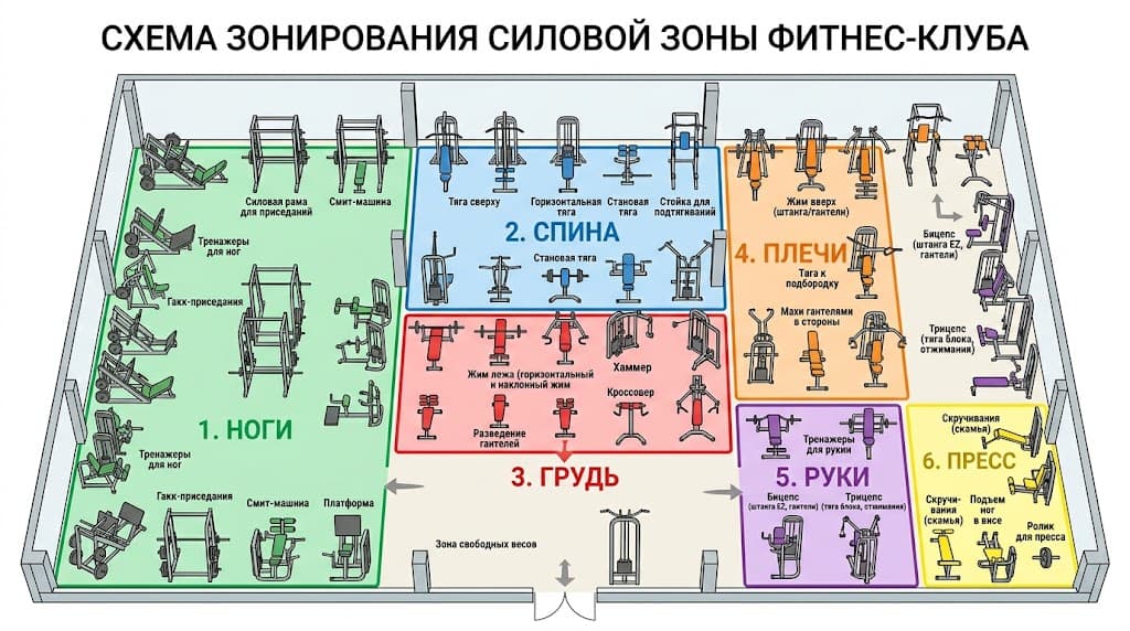 Схема зонирования тренажерного зала